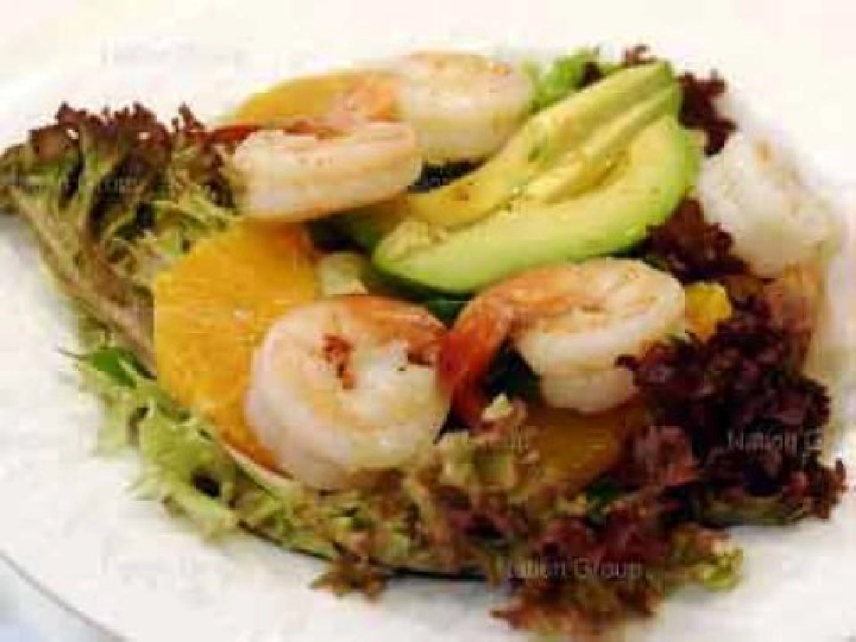 จานฮอต-สลัดส้มกับกุ้ง