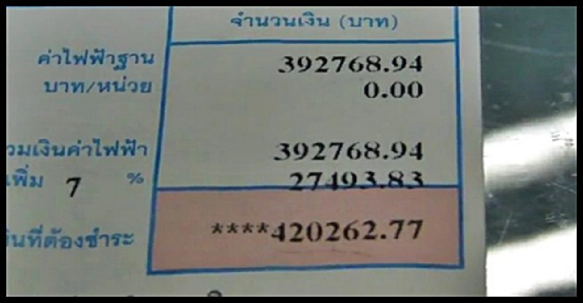 ช็อก!บิลค่าไฟเดือนเดียว4แสน ช็อก!บิลค่าไฟเดือนเดียว4แสน