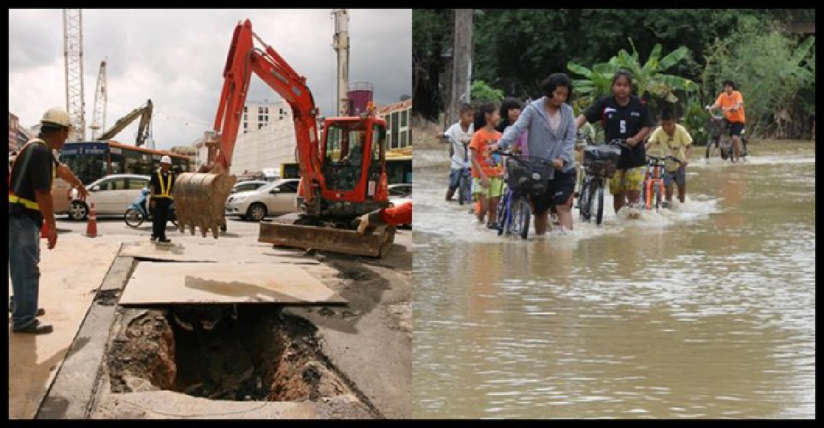 ถนนทรุด!แยกสามยอดเจริญกรุง