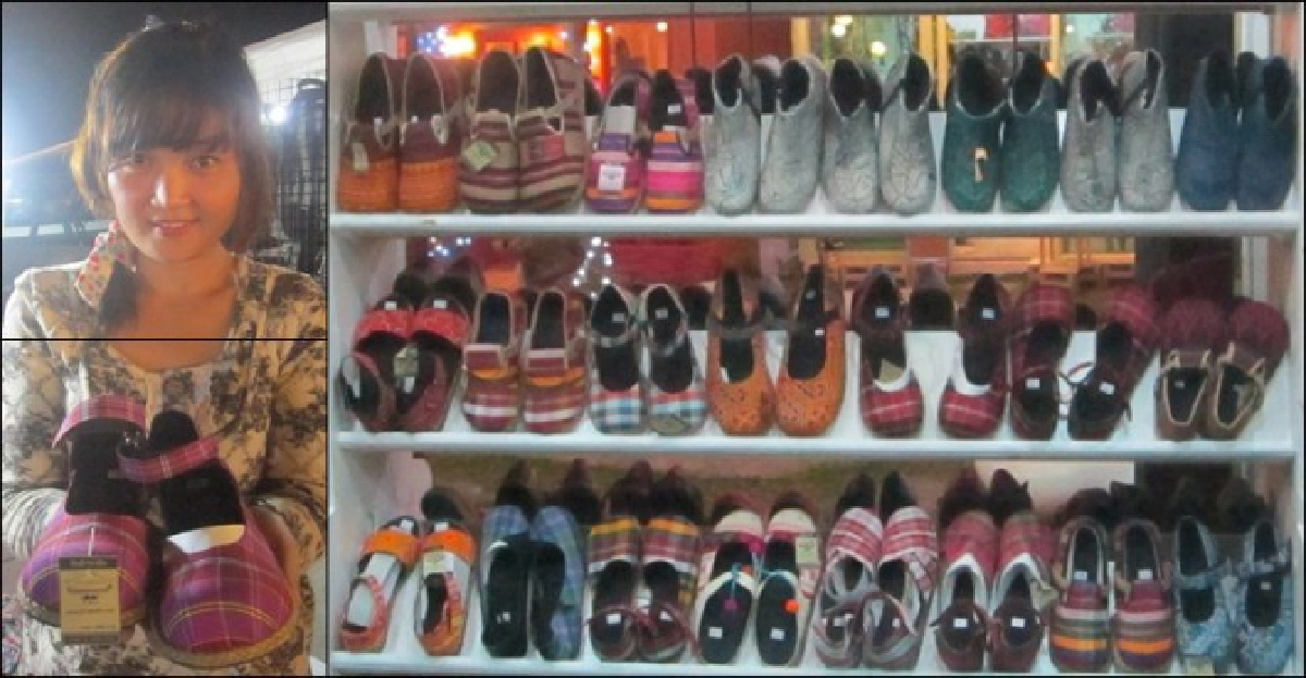 รองเท้าผ้าขาวม้า-ต่อยอดผ้าทออีสาน