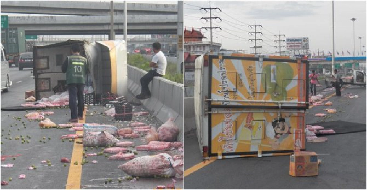 กระบะยางแตกตู้อาหารสดหลุดเทกระจาด
