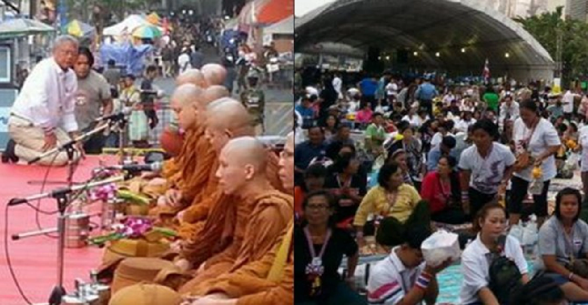 'สุเทพ'นำมวลชนตักบาตร'วันมาฆบูชา' 'สุเทพ'นำมวลชนตักบาตร'วันมาฆบูชา'