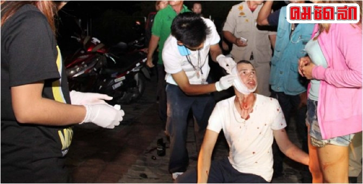 คู่รักสาวรัสเซียนั่งจิบไวน์ถูกคนร้ายตีหัวชิงทรัพย์