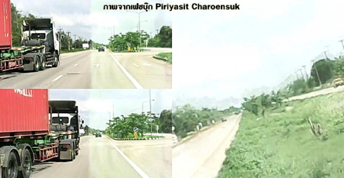 หวิดดับ!18ล้อเบียดตู้ลงข้างทาง