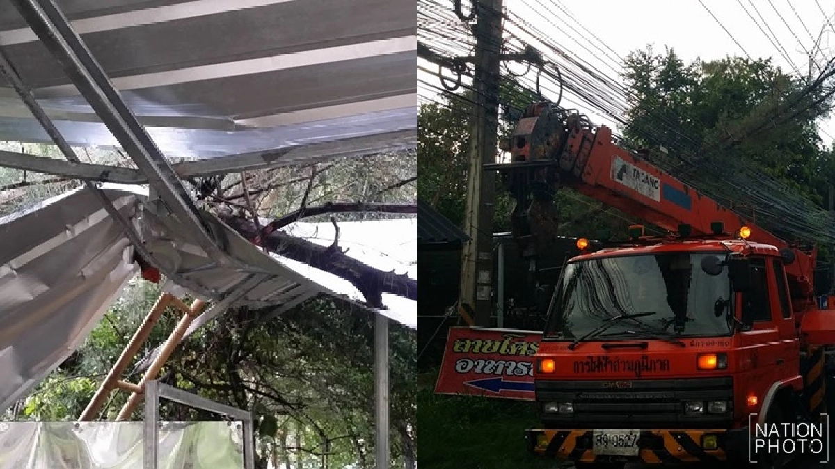 โคราชพายุแรงส่งผลเกิดอุบัติเหตุและเสาไฟฟ้าล้ม