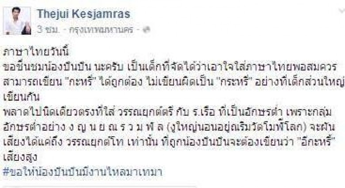 29ก.ค.วันภาษาไทย ชาวเฟซสอน”ปันปัน”ผันอักษรไทยให้ถูกวรรณยุกต์