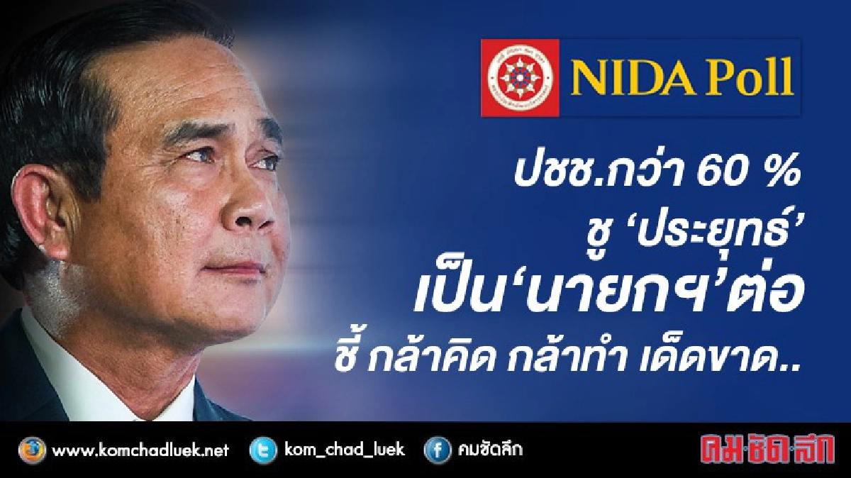 ปชช.กว่า 60 % หนุน‘ลุงตู่’นั่งเก้าอี้นายกฯต่อ