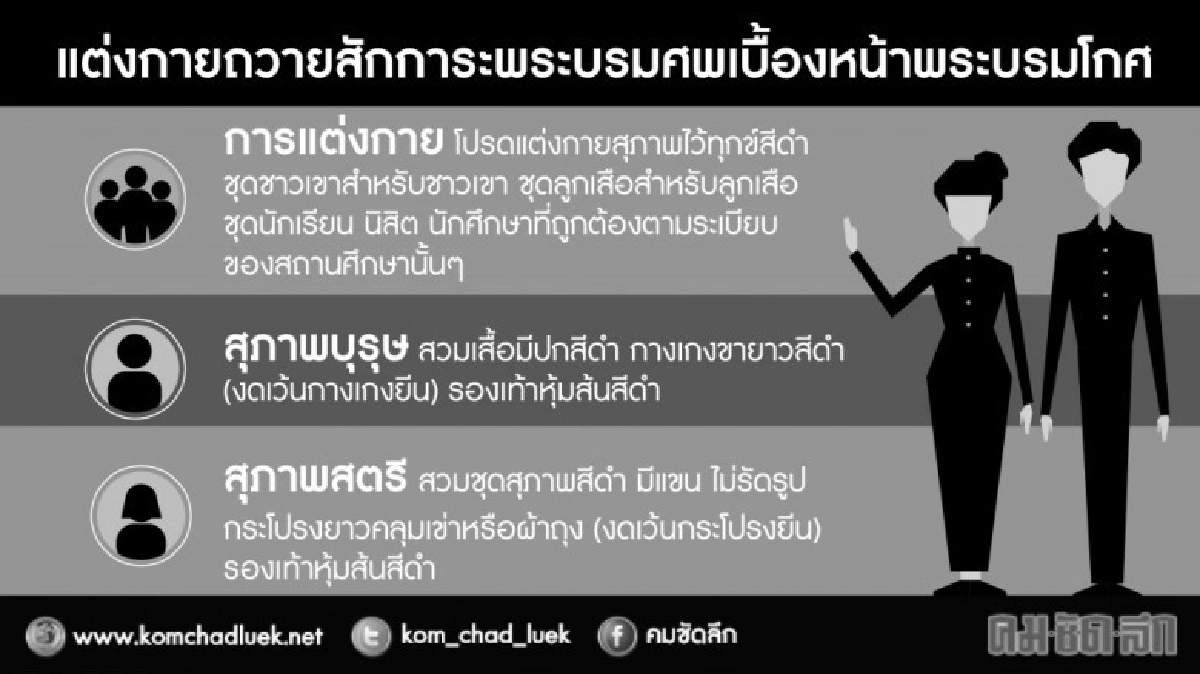 แต่งกายสุภาพถวายสักการะพระบรมศพเบื้องหน้าพระบรมโกศ แต่งกายสุภาพถวายสักการะพระบรมศพเบื้องหน้าพระบรมโกศ