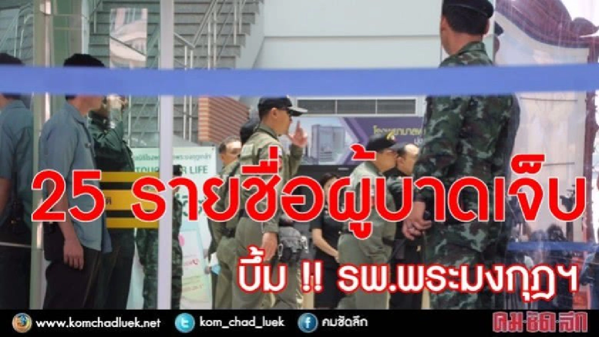เผย 25 รายชื่อผู้บาดเจ็บ บึ้ม รพ.พระมงกุฎฯ เผย 25 รายชื่อผู้บาดเจ็บ บึ้ม รพ.พระมงกุฎฯ