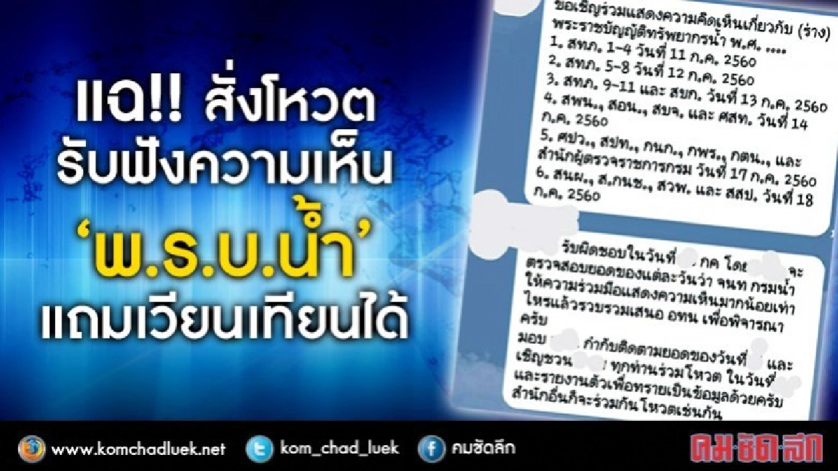 แฉ!! สั่งโหวตรับฟังความเห็น "พ.ร.บ.น้ำ" แถมเวียนเทียนได้