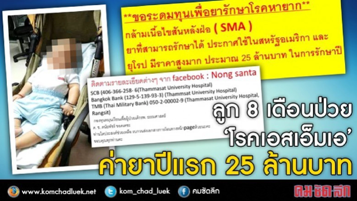 วอนช่วยเด็กไทยป่วย"เอสเอ็มเอ"เข้าถึงยารักษาที่มีแค่1เดียว วอนช่วยเด็กไทยป่วย"เอสเอ็มเอ"เข้าถึงยารักษาที่มีแค่1เดียว
