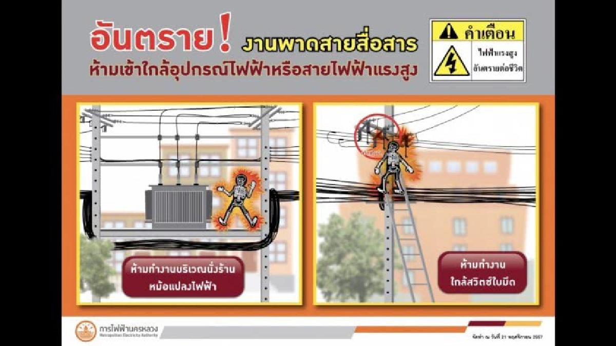 กฟน. เตือนเพื่อความปลอดภัย ระมัดระวังการทำงานใกล้ไฟฟ้าแรงสูง