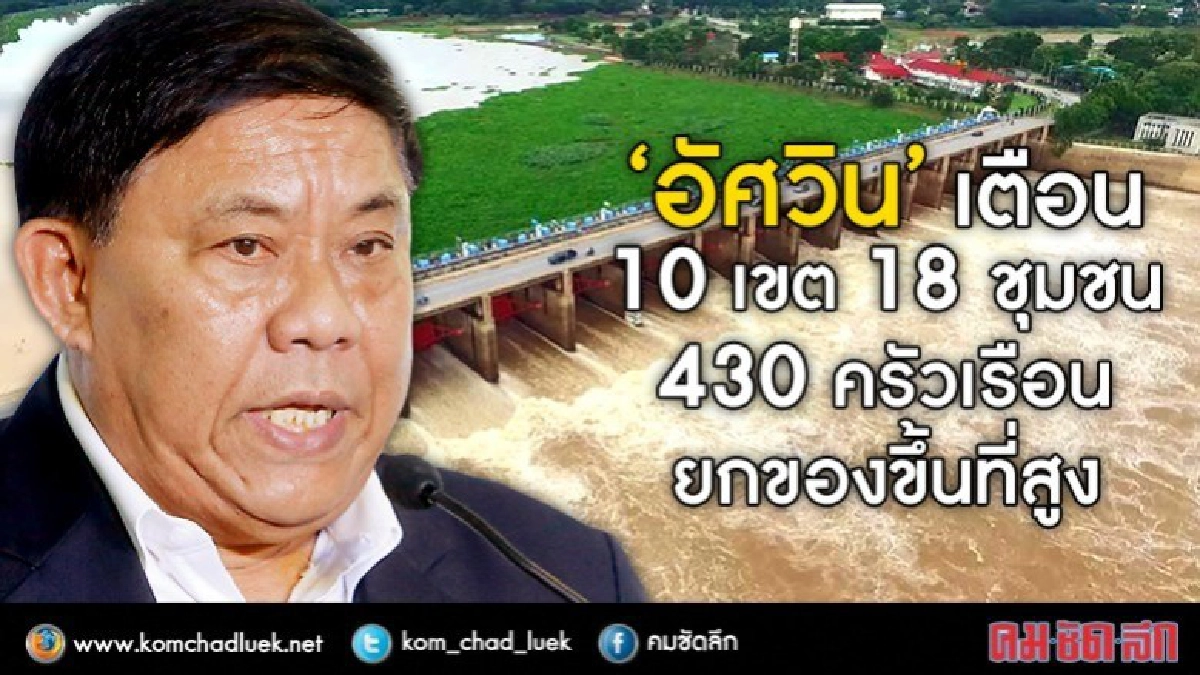 ‘อัศวิน’เตือนชาวกทม.นอกเขื่อนน้ำท่วม!!