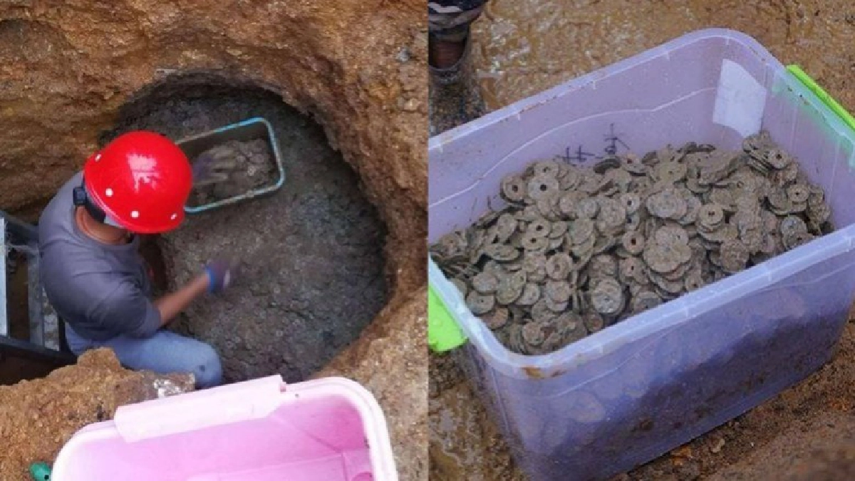 จีนพบเหรียญทองแดงอายุพันปีในหลุมใต้ดิน จีนพบเหรียญทองแดงอายุพันปีในหลุมใต้ดิน