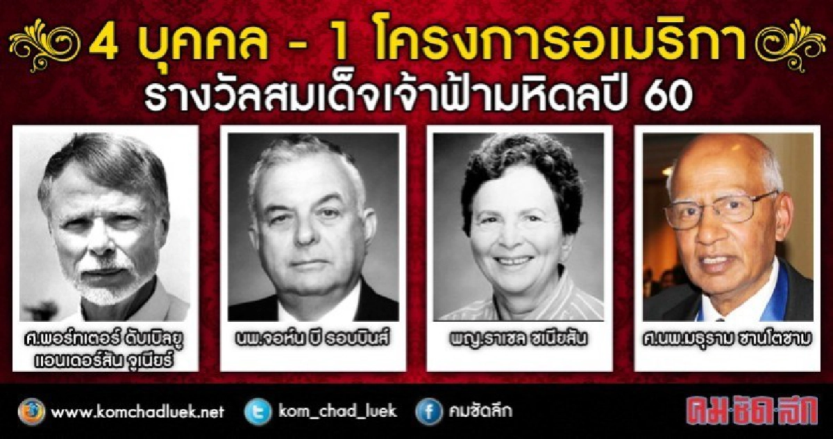 คุณูปการต่อโลกมหาศาล "ผู้รับรางวัลสมเด็จเจ้าฟ้ามหิดลปี 60" คุณูปการต่อโลกมหาศาล "ผู้รับรางวัลสมเด็จเจ้าฟ้ามหิดลปี 60"
