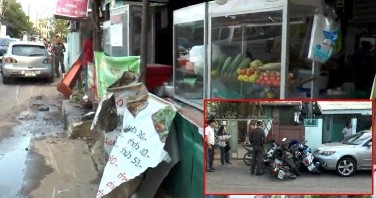 เก๋งลมชักกำเริบพุ่งชนร้านส้มตำเจ็บ 5