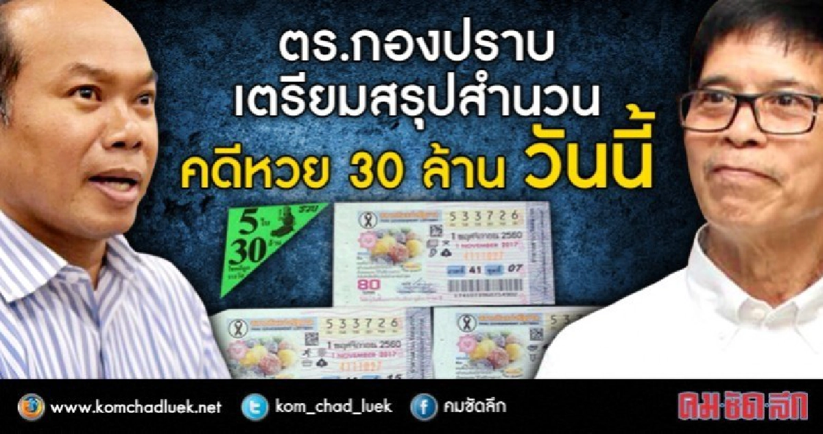 ตร.กองปราบ เตรียมสรุปสำนวนหวย 30 ล้านวันนี้ ตร.กองปราบ เตรียมสรุปสำนวนหวย 30 ล้านวันนี้