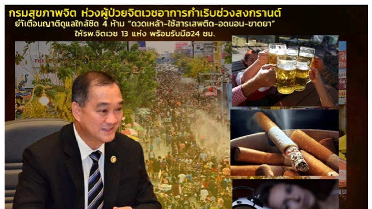 ห่วงผู้ป่วยจิตเวชอาการกำเริบช่วงสงกรานต์ !! แนะดูแลใกล้ชิด ห่วงผู้ป่วยจิตเวชอาการกำเริบช่วงสงกรานต์ !! แนะดูแลใกล้ชิด