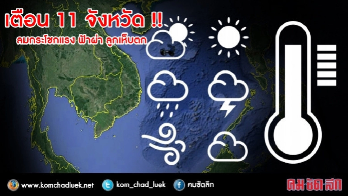 เตือน 11 จังหวัด !! ลมกระโชกแรง ฟ้าผ่า ลูกเห็บตก เตือน 11 จังหวัด !! ลมกระโชกแรง ฟ้าผ่า ลูกเห็บตก