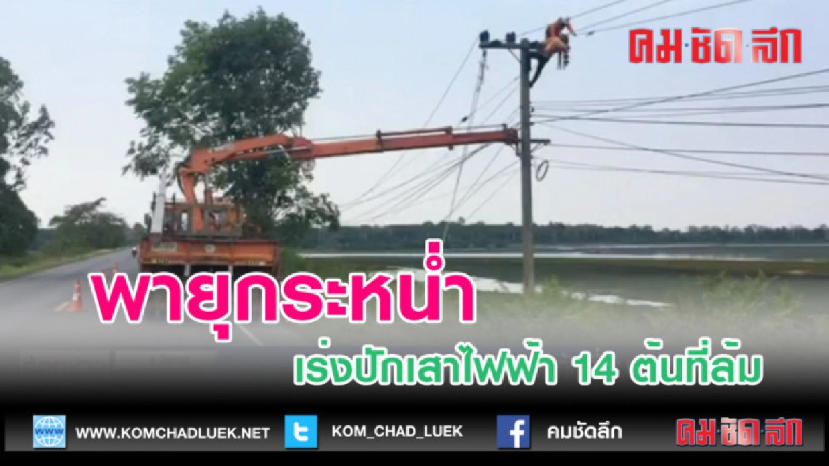 (คลิปข่าว)กฟภ.เร่งปักเสาไฟฟ้า 14 ต้นที่ล้ม 