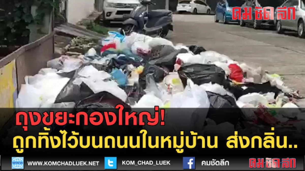 (คลิปข่าว) เศษถุงขยะกองใหญ่ทิ้งไว้บนถนนในหมู่บ้าน ส่งกลิ่น.. (คลิปข่าว) เศษถุงขยะกองใหญ่ทิ้งไว้บนถนนในหมู่บ้าน ส่งกลิ่น..