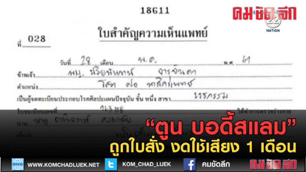 (คลิปข่าว) "ตูน บอดี้สแลม" ถูกใบสั่ง งดใช้เสียง 1 เดือน