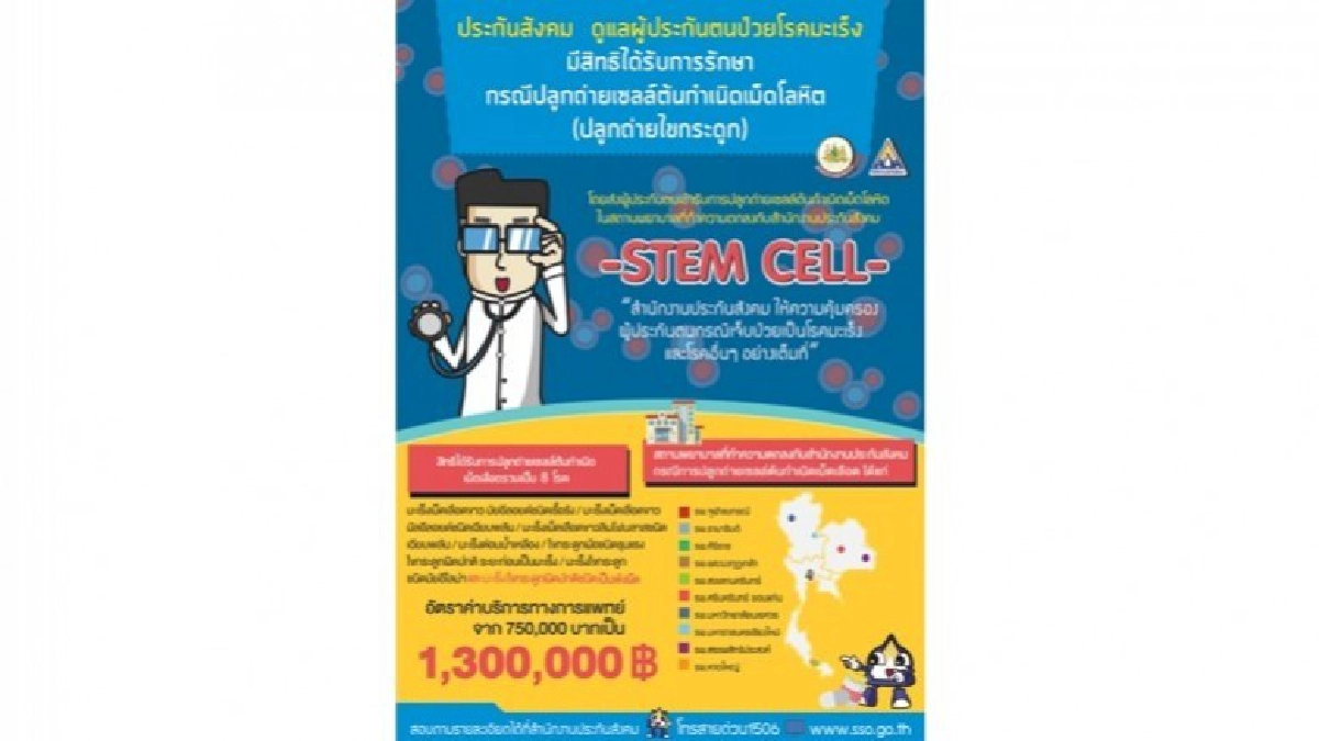 ประกันสังคม กรณีการปลูกถ่ายเซลล์ต้นกำเนิดเม็ดโลหิต ประกันสังคม กรณีการปลูกถ่ายเซลล์ต้นกำเนิดเม็ดโลหิต