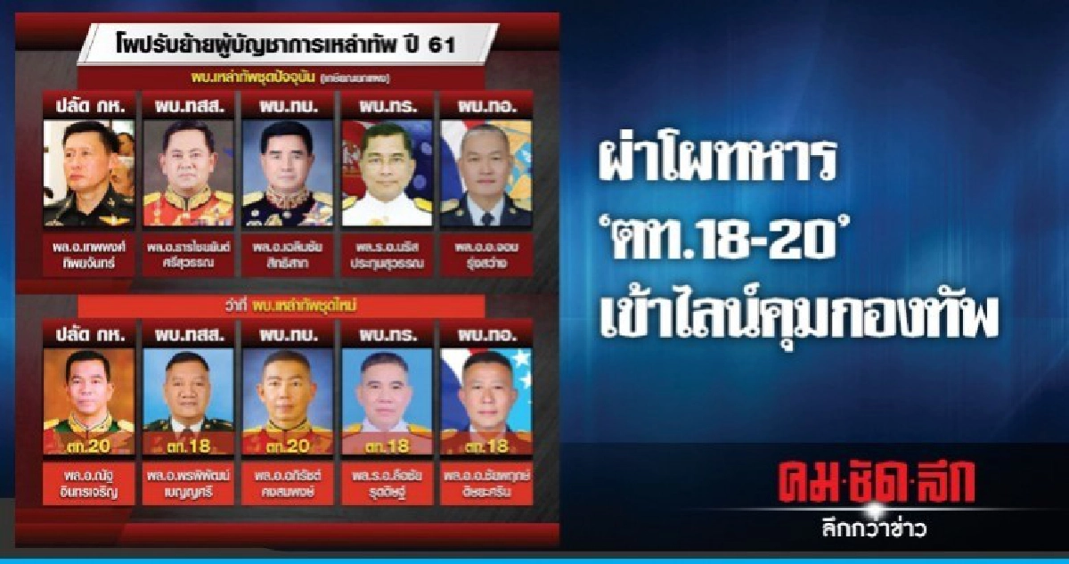 ผ่าโผทหาร "ตท.18-20" เข้าไลน์คุมกองทัพ ผ่าโผทหาร "ตท.18-20" เข้าไลน์คุมกองทัพ