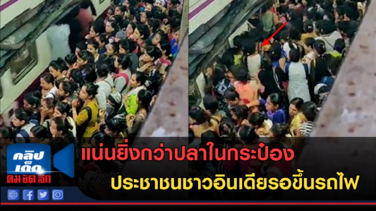 (คลิปข่าว) แน่นยิ่งกว่าปลาในกระป๋อง หญิงสาวอินเดียรอขึ้นรถไฟ (คลิปข่าว) แน่นยิ่งกว่าปลาในกระป๋อง หญิงสาวอินเดียรอขึ้นรถไฟ