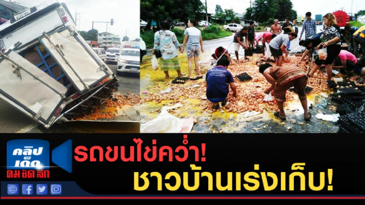 (คลิปข่าว) รถขนไข่คว่ำ! ชาวบ้านเร่งเก็บ! (คลิปข่าว) รถขนไข่คว่ำ! ชาวบ้านเร่งเก็บ!
