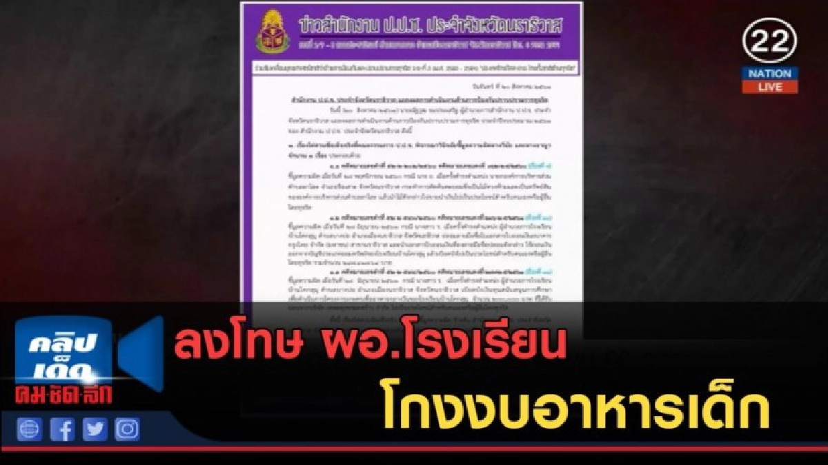 (คลิปข่าว) ลงโทษ ผอ.โรงเรียนออกใบสุทธิปลอม โกงงบอาหารเด็ก (คลิปข่าว) ลงโทษ ผอ.โรงเรียนออกใบสุทธิปลอม โกงงบอาหารเด็ก
