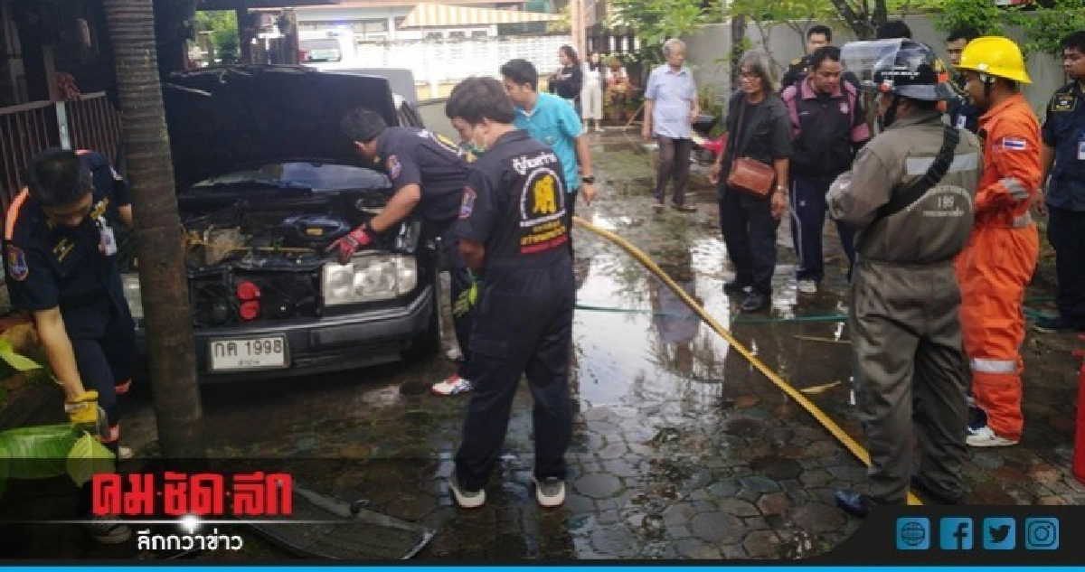 ระทึกไฟไหม้รถเบนซ์ในโรงแรมดังลำปาง