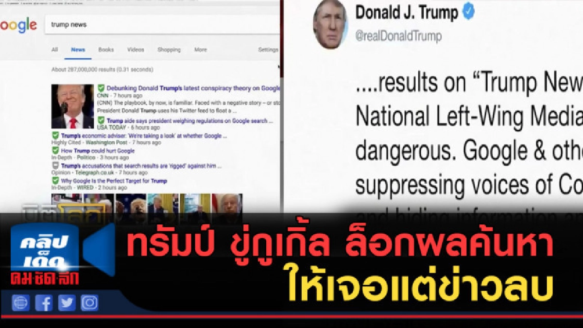(คลิปข่าว) ทรัมป์!...ขู่กูเกิ้ล ล็อกผลค้นหาให้เจอแต่ข่าวลบ (คลิปข่าว) ทรัมป์!...ขู่กูเกิ้ล ล็อกผลค้นหาให้เจอแต่ข่าวลบ
