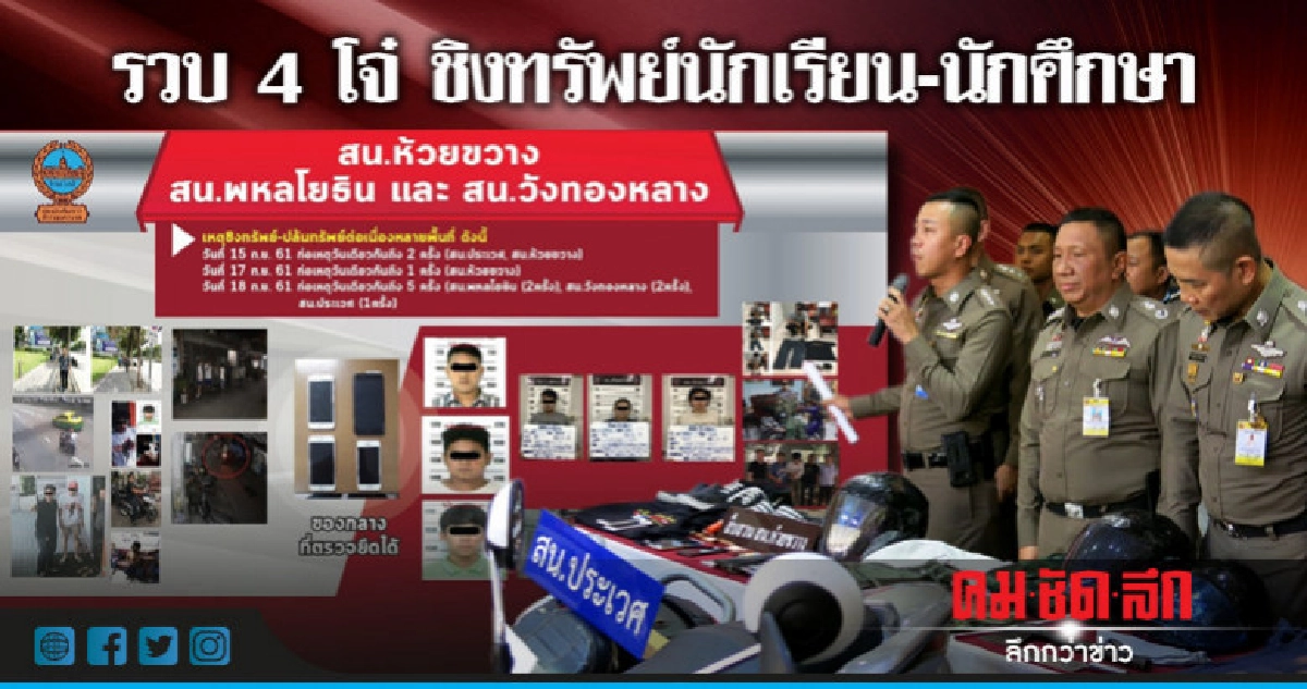รวบ 4 วัยรุ่น แก๊งชิงทรัพย์นักเรียน-นักศึกษา รวบ 4 วัยรุ่น แก๊งชิงทรัพย์นักเรียน-นักศึกษา