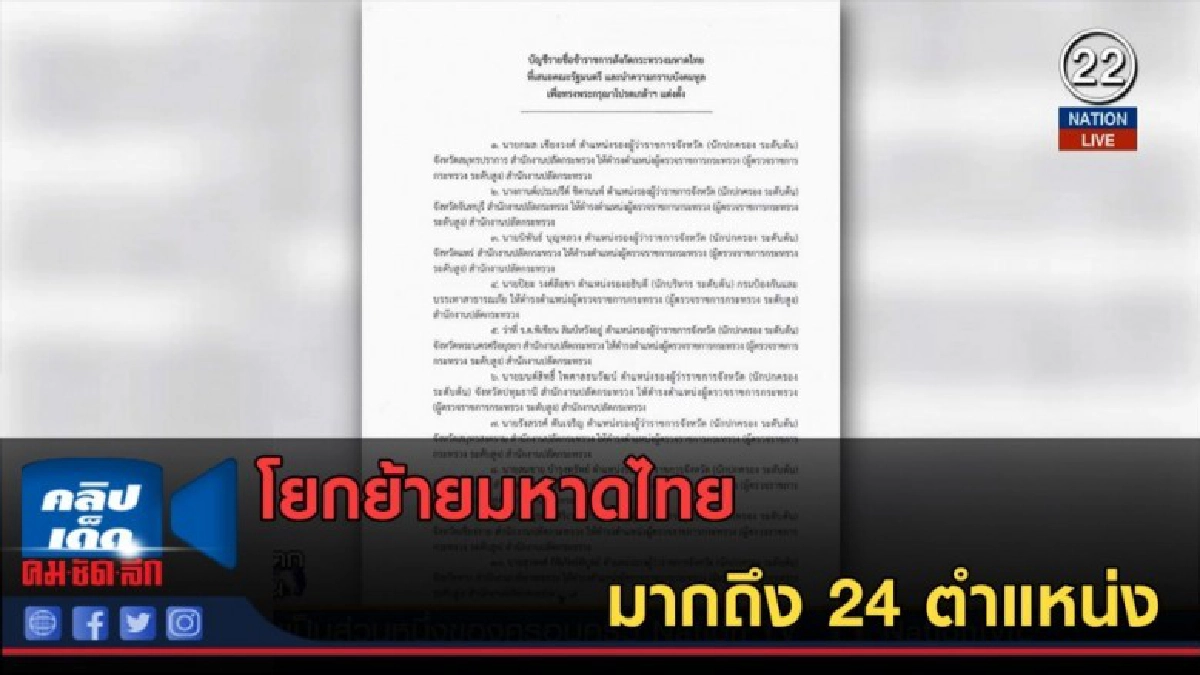 (คลิปข่าว) โยกย้ายมหาดไทย 24 ตำแหน่ง (คลิปข่าว) โยกย้ายมหาดไทย 24 ตำแหน่ง
