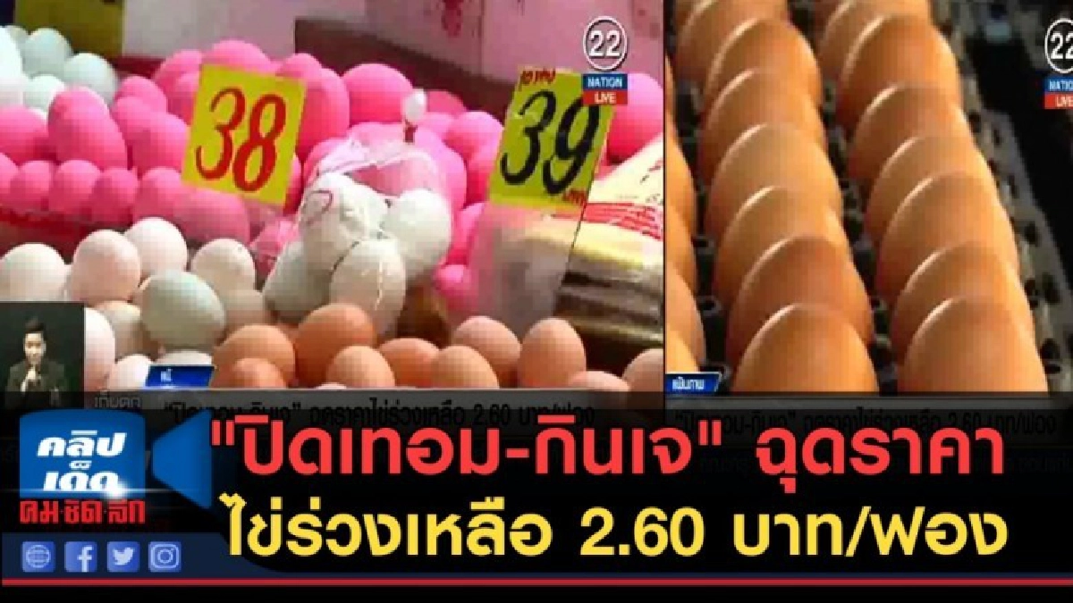 (คลิปข่าว) "ปิดเทอม-กินเจ" ฉุดราคาไข่ร่วงเหลือ 2.60 บาท/ฟอง (คลิปข่าว) "ปิดเทอม-กินเจ" ฉุดราคาไข่ร่วงเหลือ 2.60 บาท/ฟอง