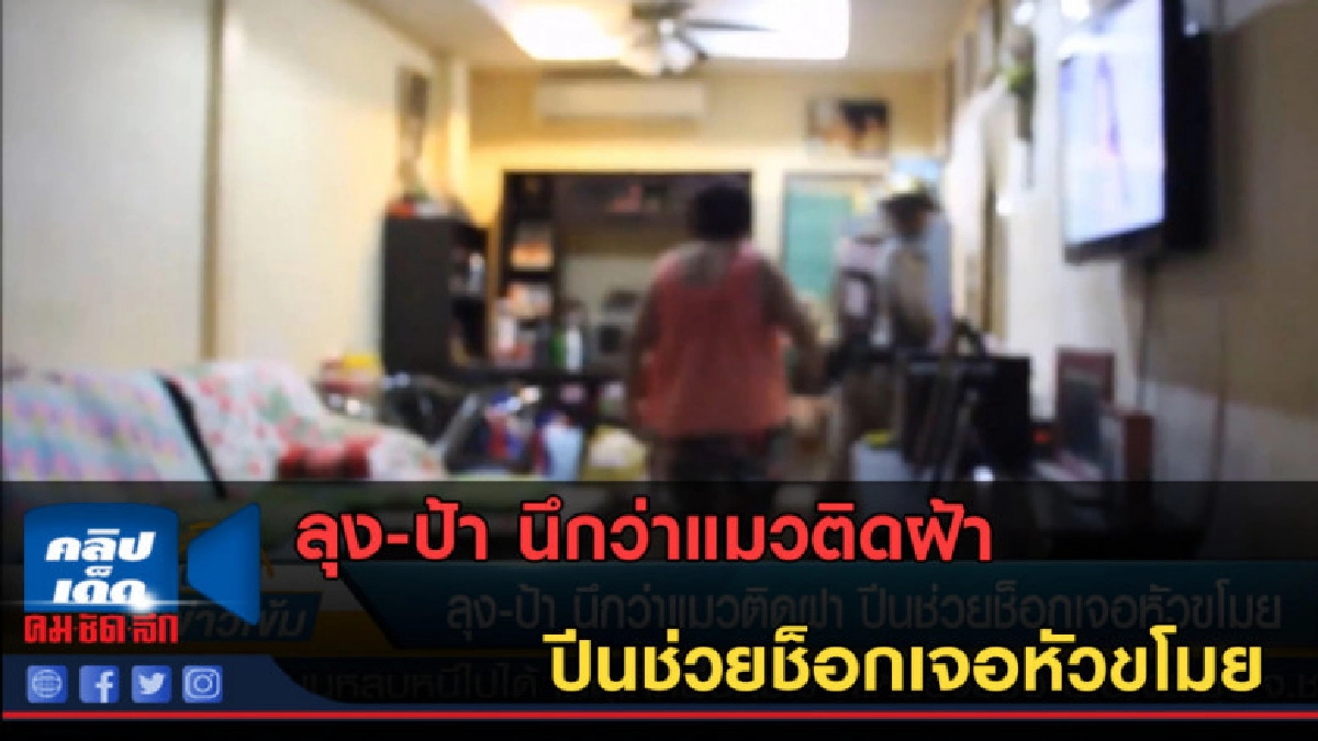 (คลิปข่าว) ลุง-ป้า นึกว่าแมวติดฝ้า ปีนช่วยช็อกเจอหัวขโมย