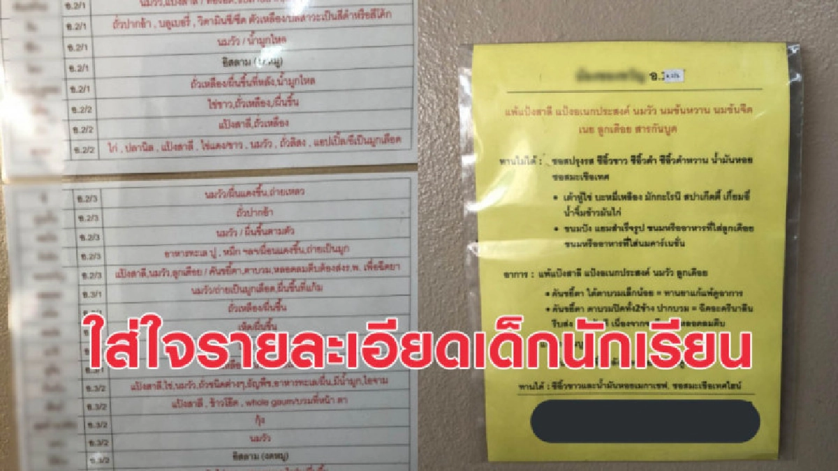 ใส่ใจเด็ก! ชาวเน็ตชื่นชม ร.ร.อนุบาล ระบุอาหารที่นักเรียนแพ้