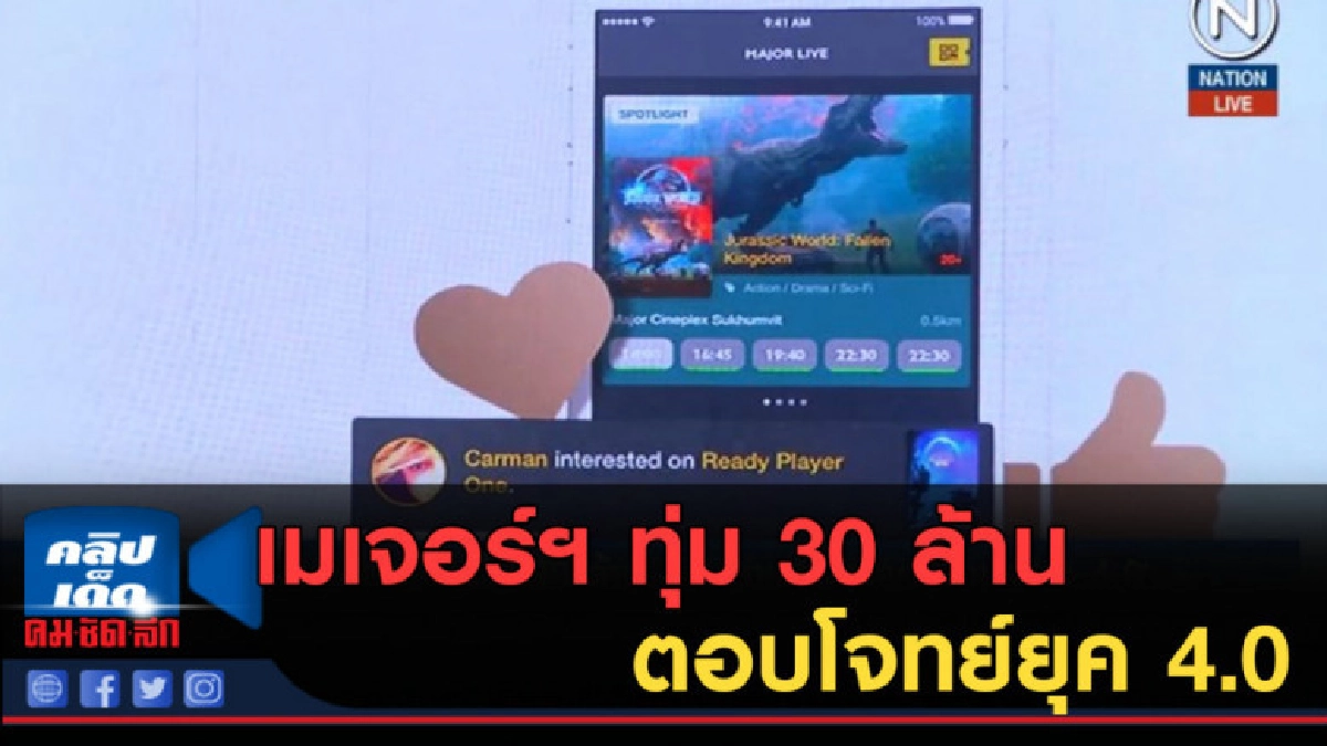 (คลิปข่าว) เมเจอร์ฯ ทุ่ม 30 ล้าน พัฒนาแอปฯ ตอบโจทย์ยุค 4.0 (คลิปข่าว) เมเจอร์ฯ ทุ่ม 30 ล้าน พัฒนาแอปฯ ตอบโจทย์ยุค 4.0