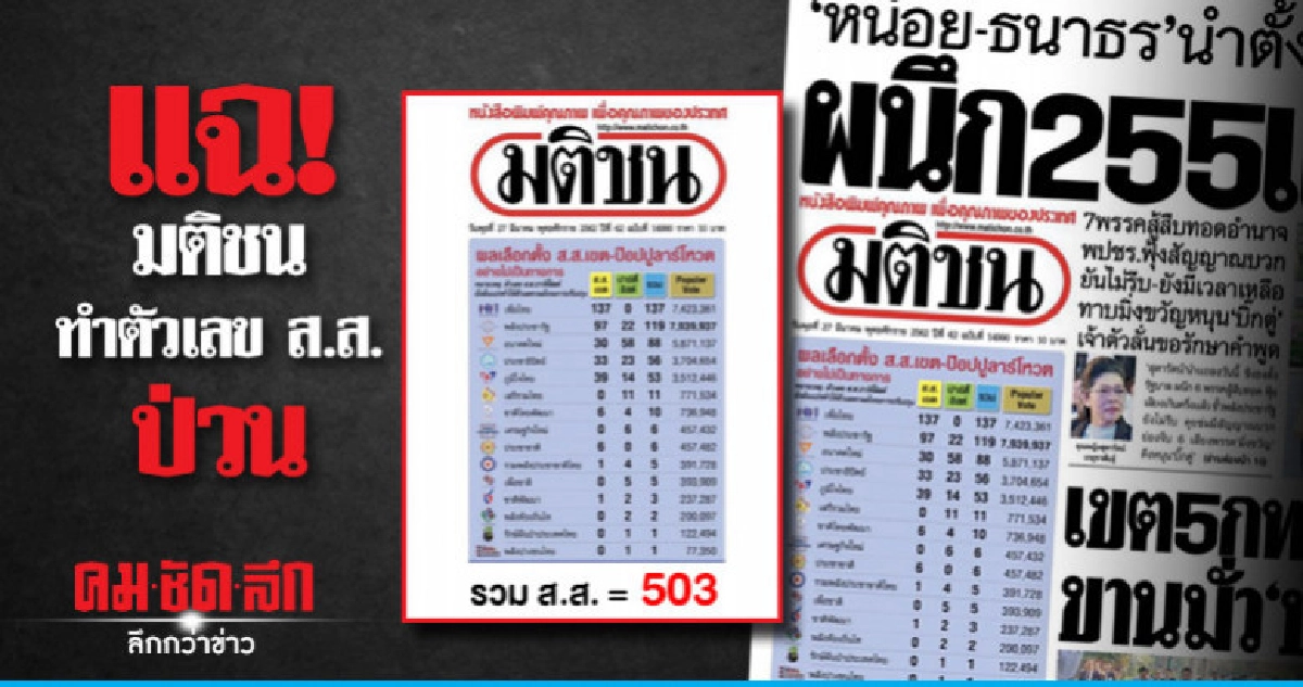 แฉ! มติชนทำตัวเลข ส.ส. ป่วน แฉ! มติชนทำตัวเลข ส.ส. ป่วน