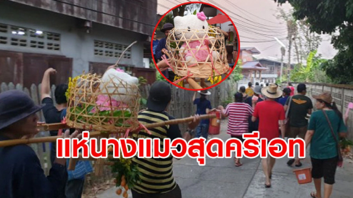 ครีเอทีฟ ชาวบ้านจับตุ๊กตาคิตตี้ทำพิธีแห่นางแมวขอฝนคลายร้อน ครีเอทีฟ ชาวบ้านจับตุ๊กตาคิตตี้ทำพิธีแห่นางแมวขอฝนคลายร้อน