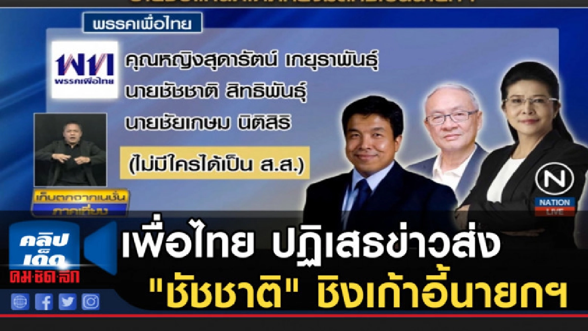 เพื่อไทย....ออกมาปฏิเสธข่าวส่ง "ชัชชาติ" ชิงเก้าอี้นายกฯ เพื่อไทย....ออกมาปฏิเสธข่าวส่ง "ชัชชาติ" ชิงเก้าอี้นายกฯ