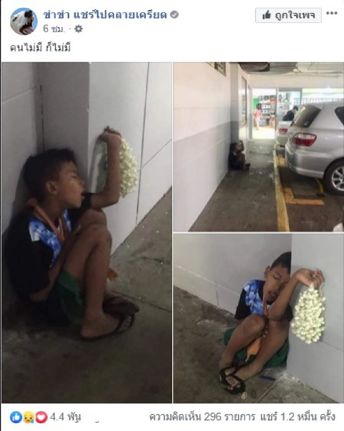 หนูน้อยขายดอกไม้ นั่งหลับอยู่ข้างกำแพง