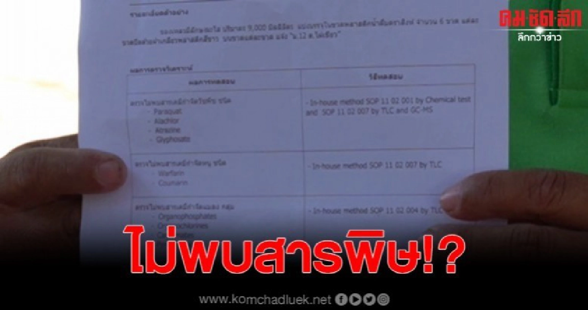 ผลตรวจน้ำวัดหนองเข้ไม่พบสารยาฆ่าหญ้า ผลตรวจน้ำวัดหนองเข้ไม่พบสารยาฆ่าหญ้า