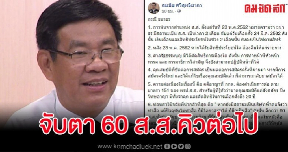 'สมชัย' โพสต์ท่อนคำวินิจฉัยที่น่ากลัวที่สุดกรณี 'ธนาธร' 'สมชัย' โพสต์ท่อนคำวินิจฉัยที่น่ากลัวที่สุดกรณี 'ธนาธร'