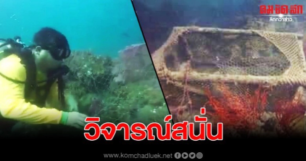 คลิปสุดบาดใจนักอนุรักษ์ พบซากอวนคลุมปะการังใกล้เกาะห้อง