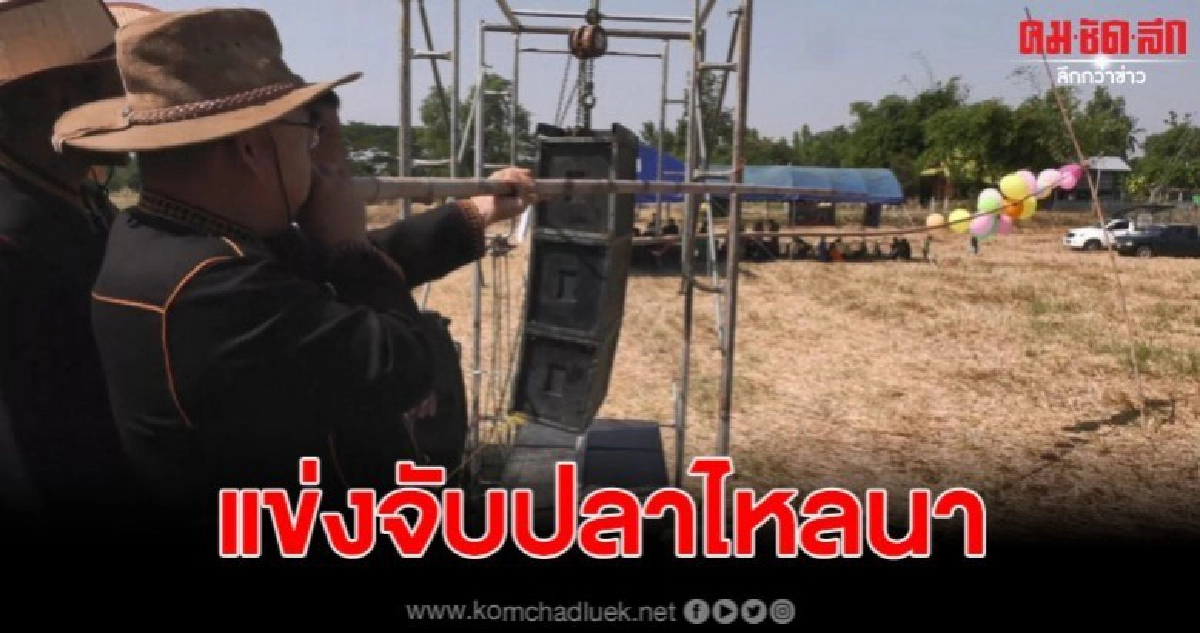 สีสันเป่าลูกดอกเปิดงาน แข่งจับปลาไหลนา สีสันเป่าลูกดอกเปิดงาน แข่งจับปลาไหลนา