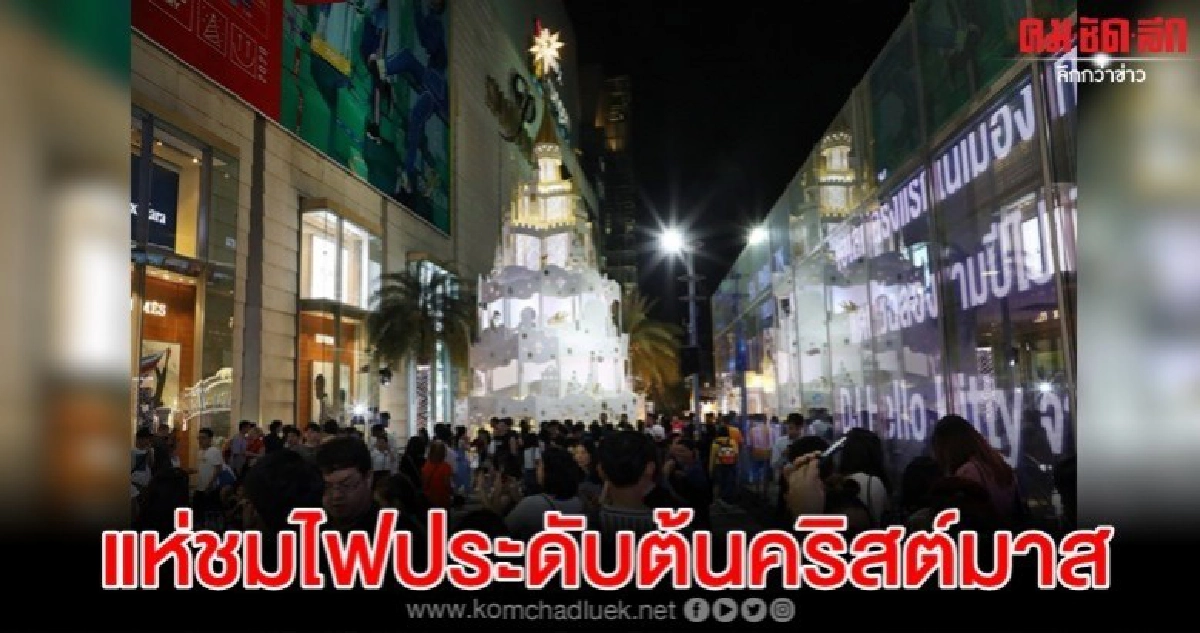 ปชช.จำนวนมากเก็บภาพไฟประดับต้นคริสต์มาส