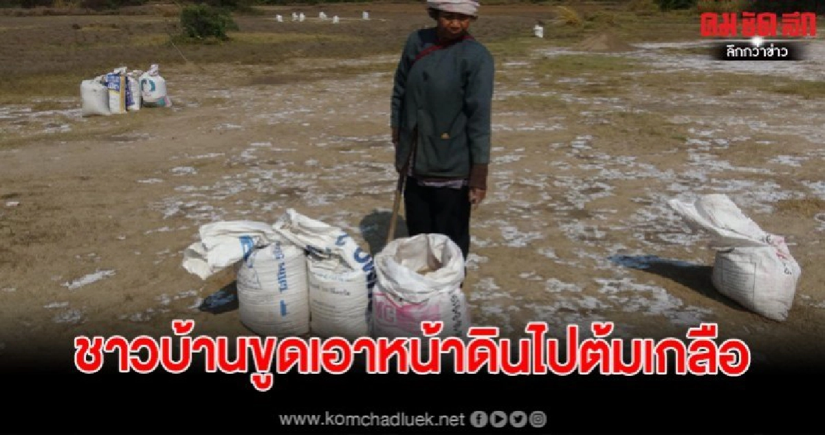 ชาวบ้านพากันขูดเอาหน้าดินตามทุ่งนาและริมหนองน้ำต้มเกลือขายใน ชาวบ้านพากันขูดเอาหน้าดินตามทุ่งนาและริมหนองน้ำต้มเกลือขายใน