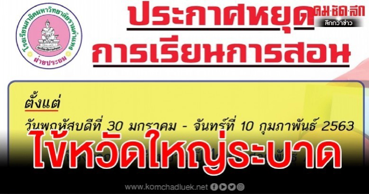 ไข้หวัดสายพันธุ์Aระบาด สาธิตรามคำแหง ปิดยาว 30 ม.ค.-10 ก.พ.